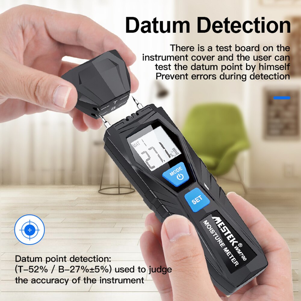 MESTEK WM700 Wood Moisture Tester Handheld Temperature Humidity Meter Mini LCD Digital Lumber Damp Meter Detector 2 Pin Probes