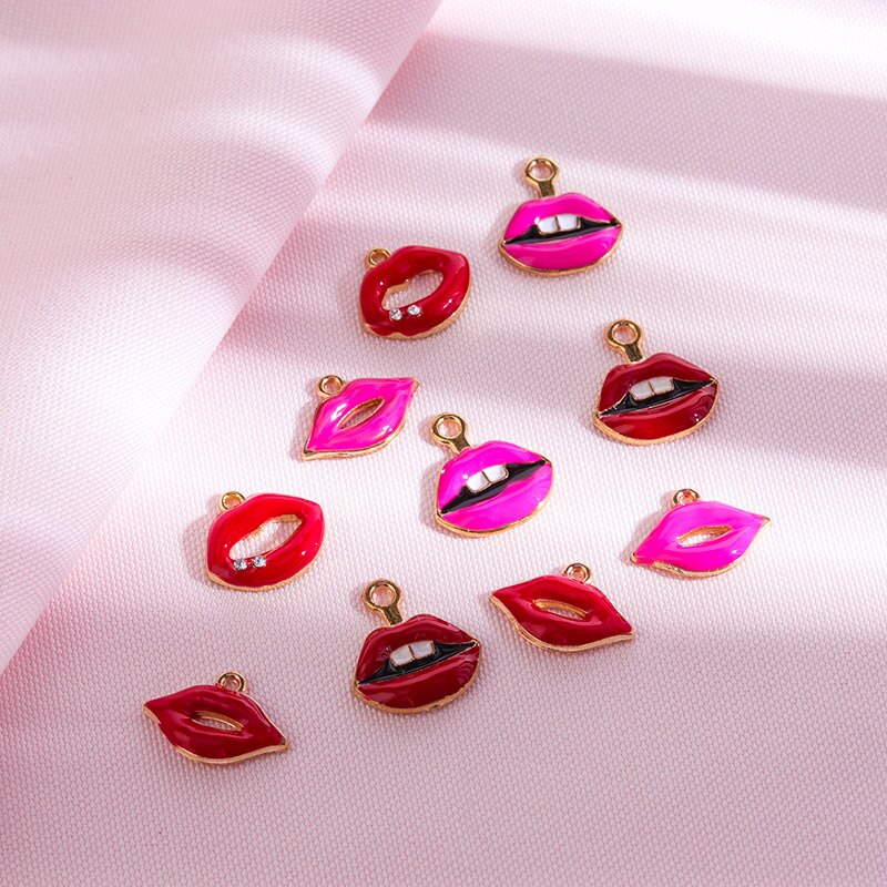 10pcs/lot Mouth Lips Charms Lipstick Floating Enamel Charms Alloy Lip pendant Fit Necklaces Bracelets DIY Jewelry Accessories