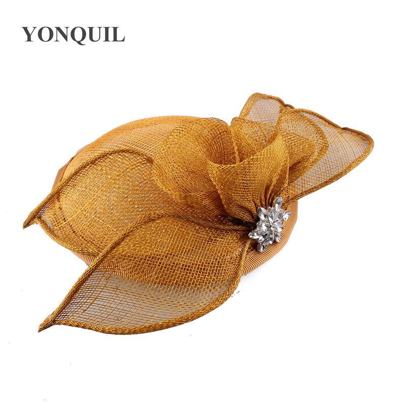 Gold sinamay wedding bride fascinator hat women headwear formal dress party dinner occasion chapeau cap headband
