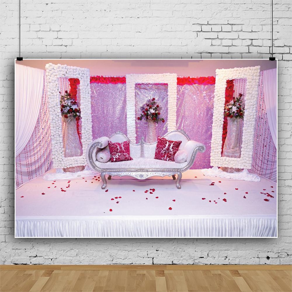 Laeacco Foto Achtergronden Voor Fotografie Bruiloft Stadium Rood Roze Thema Party Decor Rose Bloemen Kind Foto Achtergrond Photocall