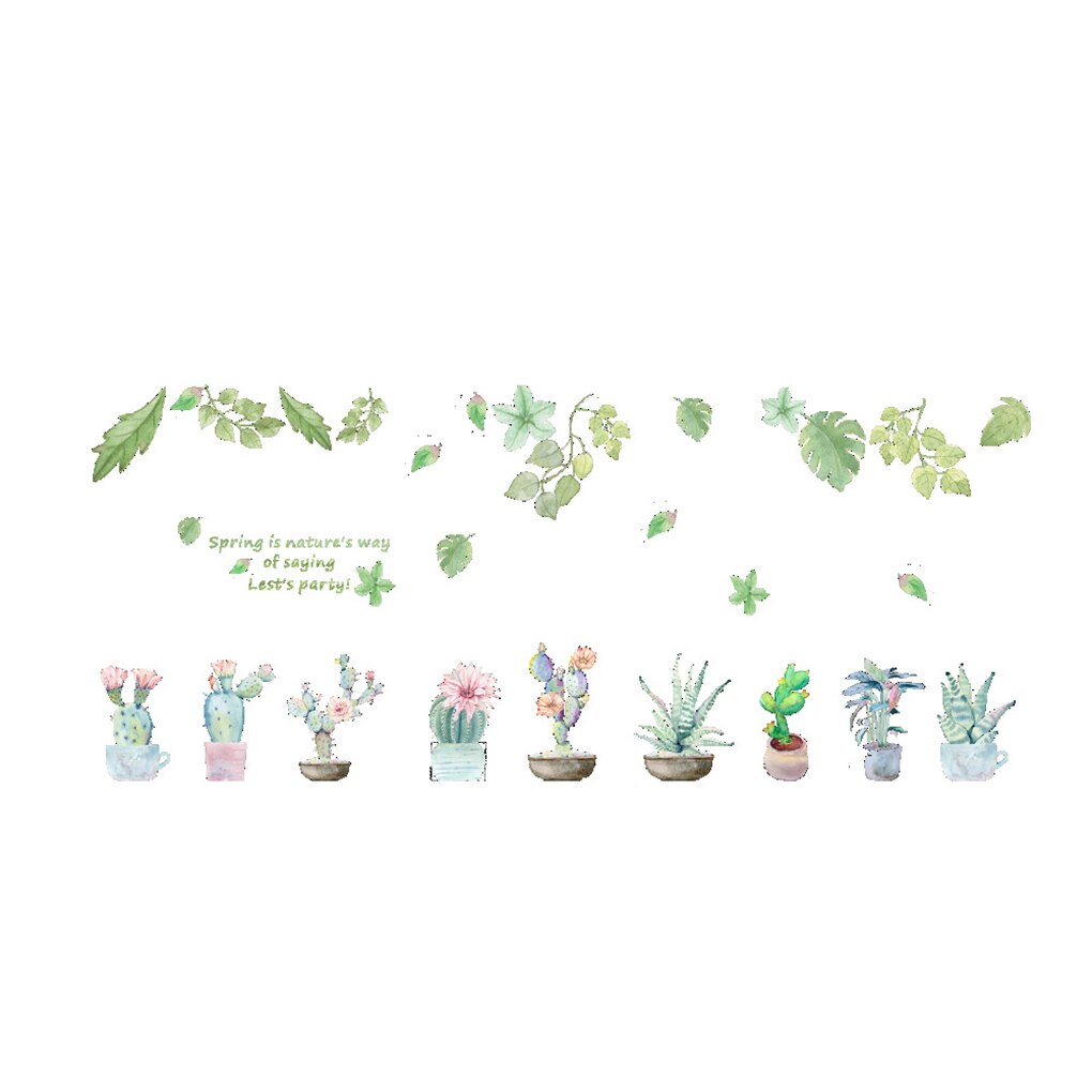Succulent Cactus Flower Wall Sticker Plant Potted Removable Window Glass Decals DIY Living Room Wallpaper: NO2