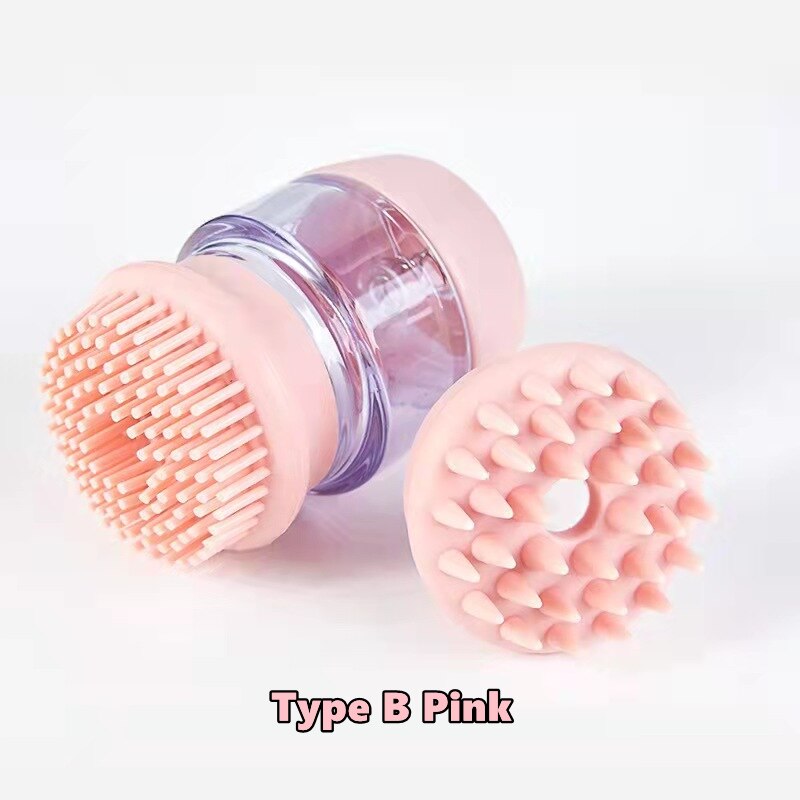 MMS 2in1 Pet Bath Massage Comb Shampoo Dispenser Shower Brush Silicone Multi Function Cleaning Grooming Cat Dog Remove Loose Fur: B Pink