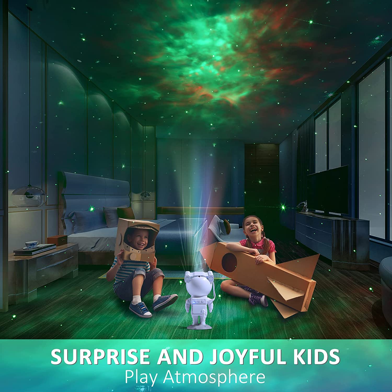 Proyector de estrellas para niños y adultos, luz nocturna con Control remoto, 360 °, ajustable, nebulosa de astronauta, iluminación de galaxia