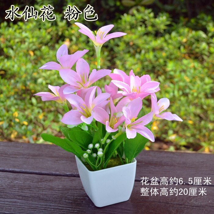 Artificial Narcissus Plants Bonsai Fresh Green Plants Bonsai Desktop Small Potted Office Mini Pot: Square Pots Daffodils Pink