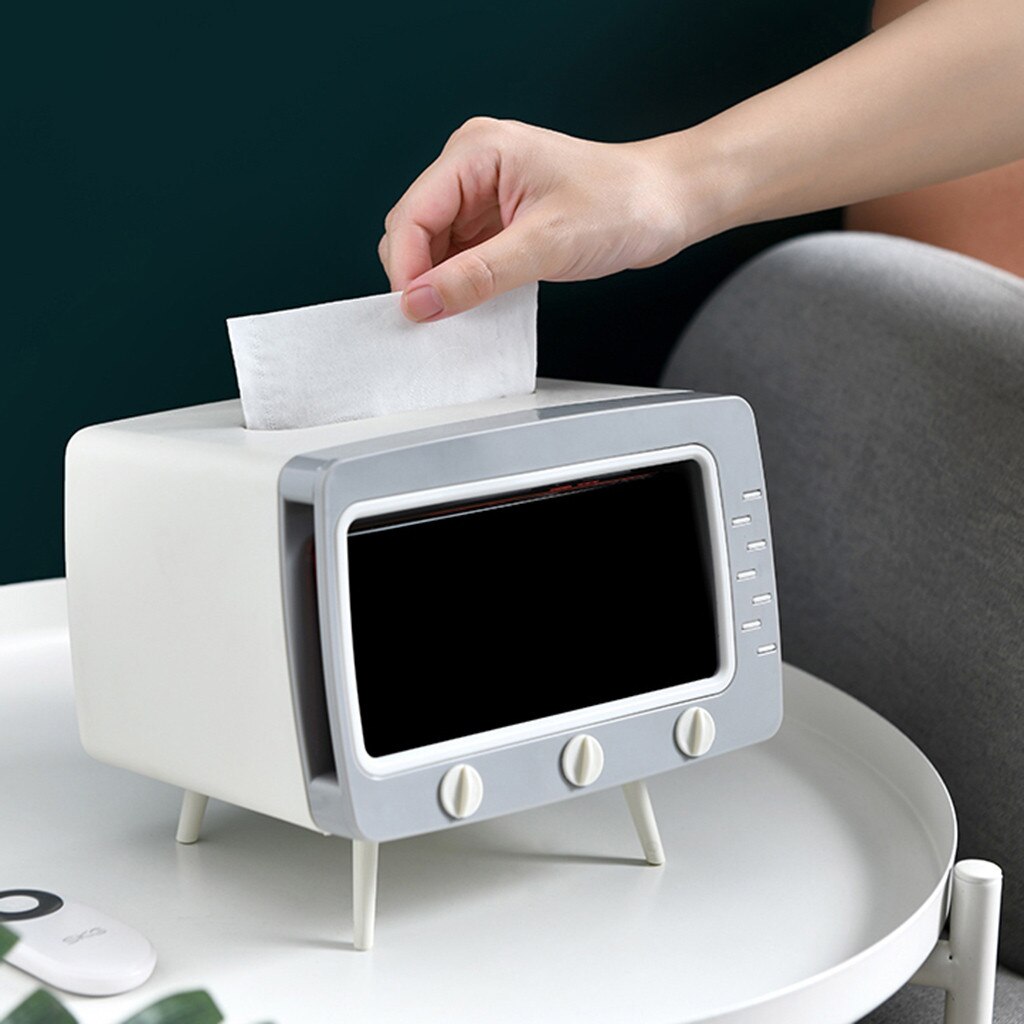 2 In 1 Tissue Doos Bureau Doos Creatieve Tv Verschijning Met Telefoon Stand # S