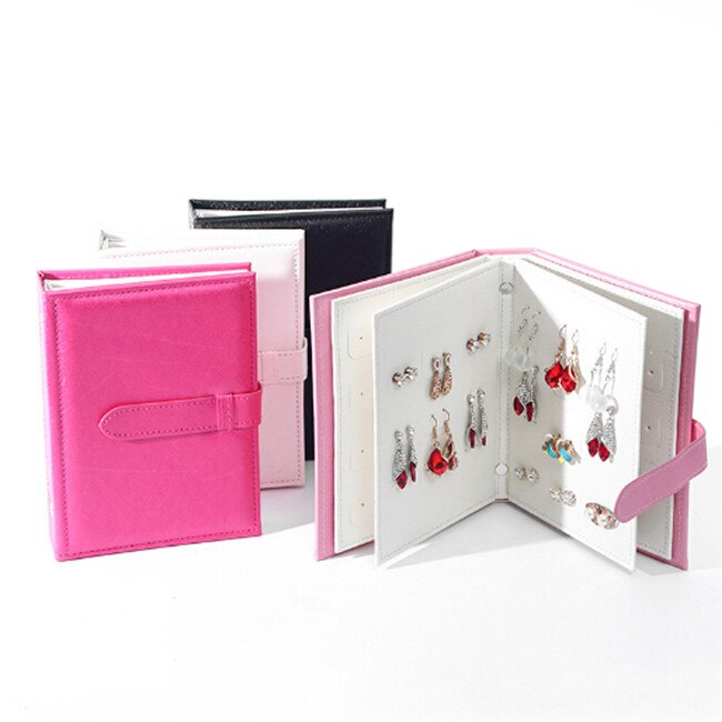 Portable Leather Jewelry Storage Organizer Earrings Ear Holder Jewelry Display Stand Rack Tray Travel Case Booklet