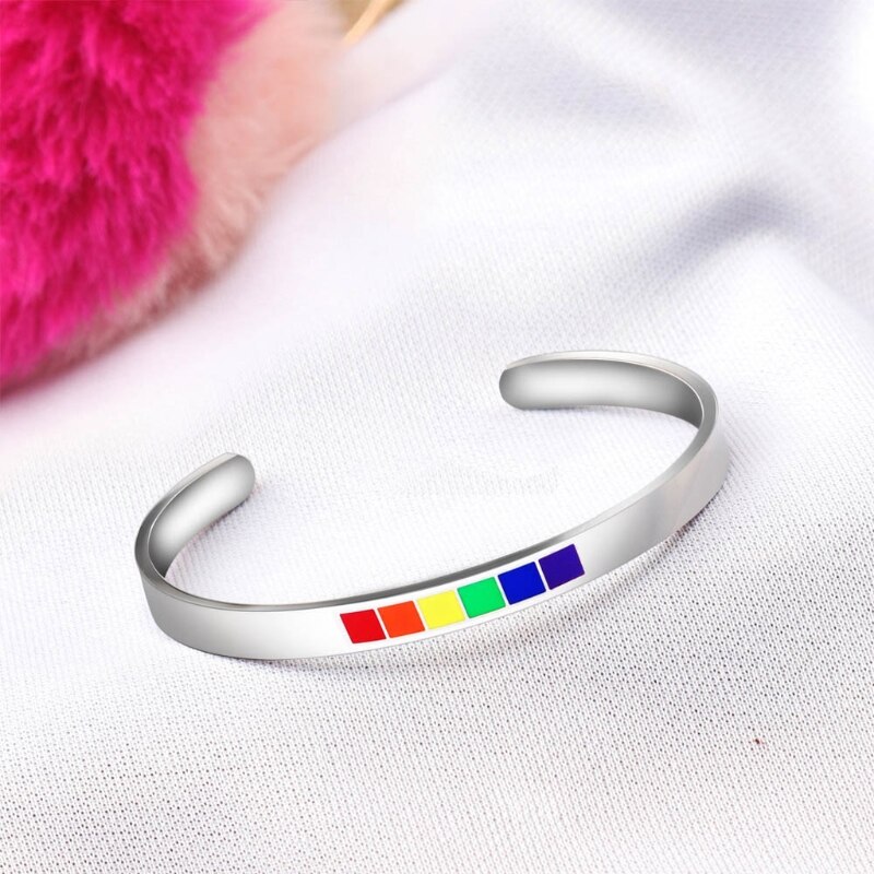 Regenbogen Liebe Stolz Armbänder Lesben & Homosexuell Edelstahl Emaille Manschette Armreif J78F