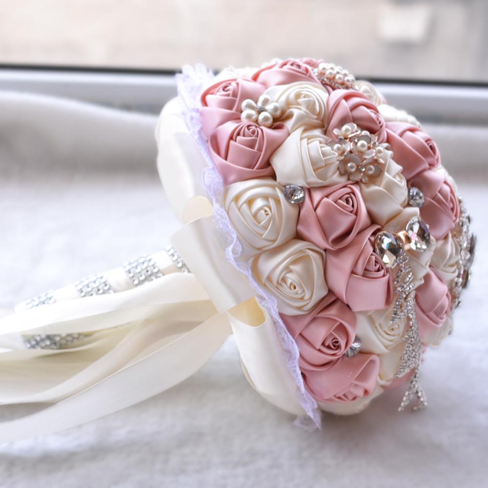 Ramo de flores de color rosa y champán para Novia, accesorios de boda, ramo de cristal para Novia, ramos de boda