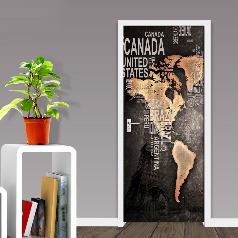 PVC Waterproof Self-adhesive Door Sticker 3D Black Retro Alphabet Sticker Living Room Door Decor Wall Sticker 3D Decal