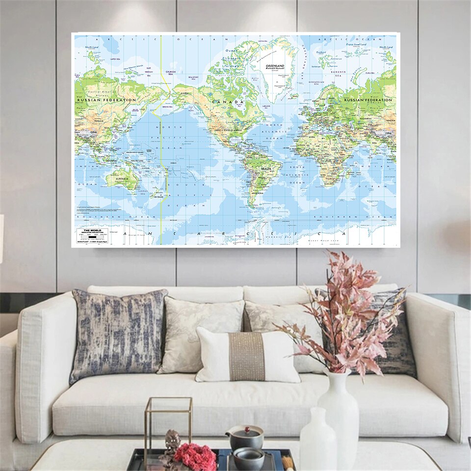 De Wereld Mercator Projectie 2001 Editie Hd Wereld Canvas Kaart 60X90 Cm Home Office Wall Decor Spuiten