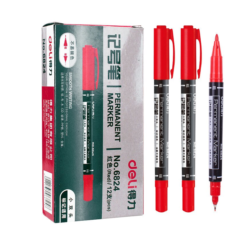9pcs Permanent Markers dual tip 0.5mm/1mm Nib Black blue red Art Marker Pens Student School Office Supplies Student Stationery: 9 pcs red