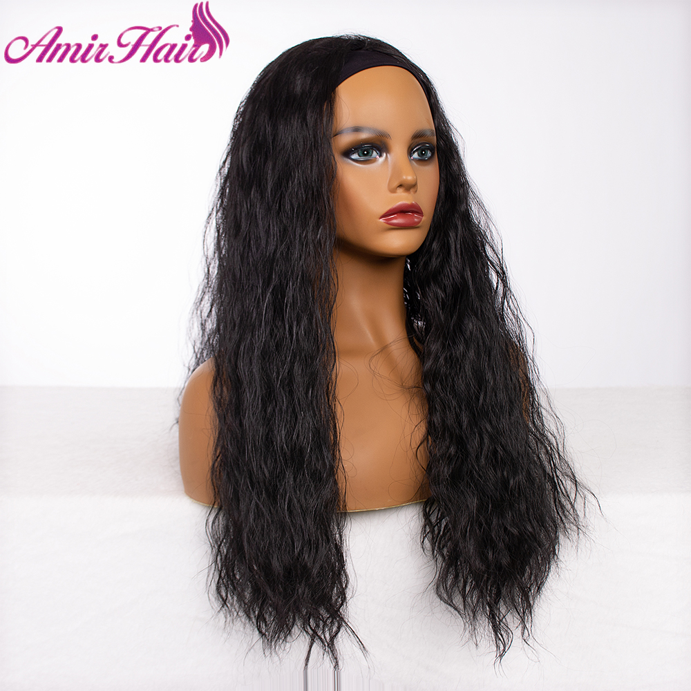 Amir Synthetic Half Wigs for Black Women Afro Kinky Curly Headband Wig Puffy Thick Scarf Wig Heat Resistant Black Brown: J403