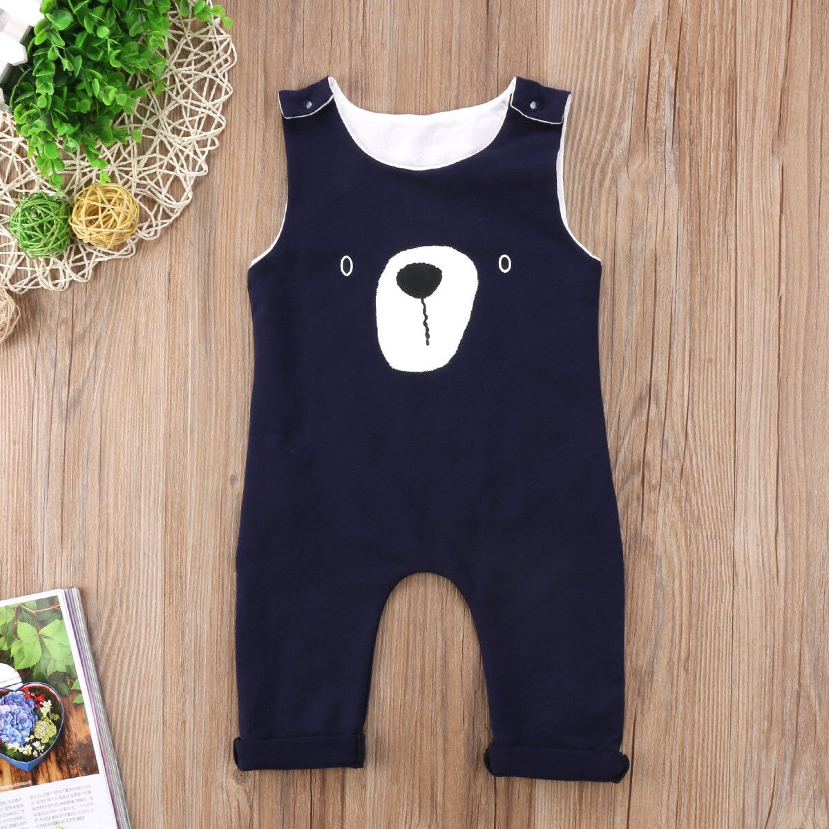 Gloednieuwe Pasgeboren Peuter Baby Baby Jongen Meisjes Kleding Beer Romper Playsuit Jumpsuit Mouwloze Cartoon Outfit Set 0-24M: Navy Blue / 3M