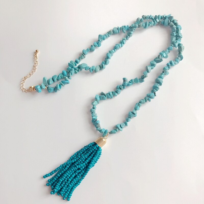 Stone Tassel Pendant Long Necklace