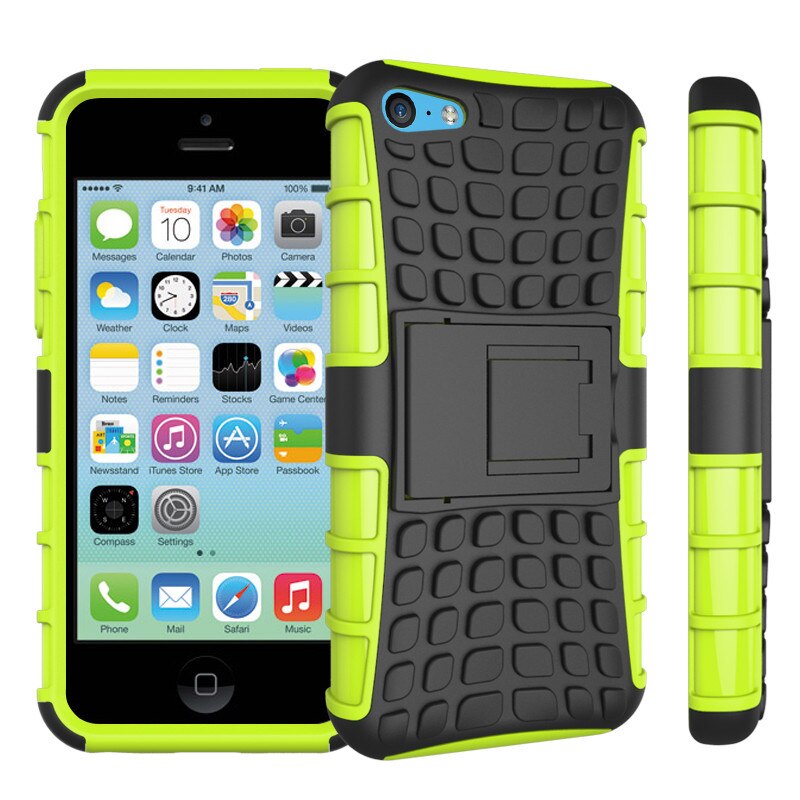Achterkant hoesje voor apple iphone 5c telefoonhoesje 2 in 1 dubbele laag kickstand heavy duty armor schokbestendig hybride siliconen hoesje: Groente