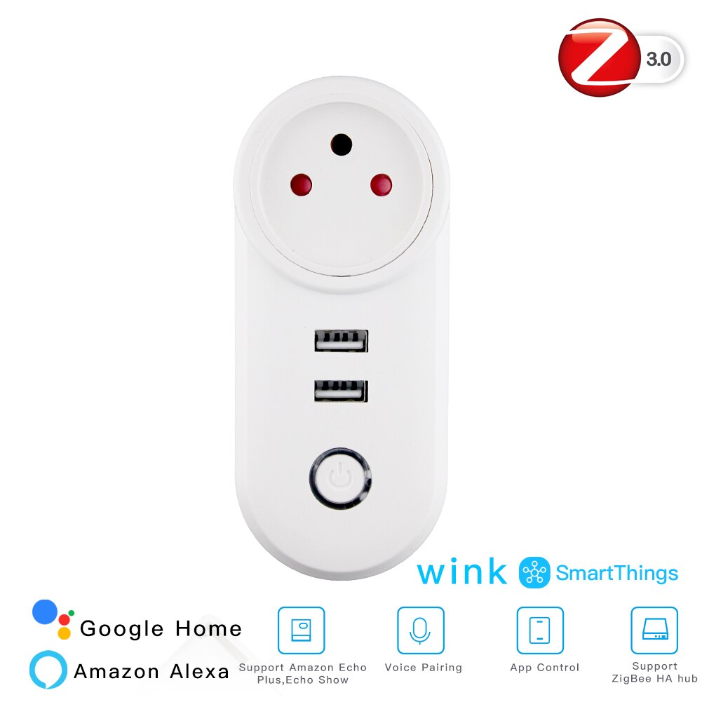 Zigbee 3.0 älykäs pistorasia 2 usb-liitännällä kauko-ääniohjaus toimii smartthings echo plus ja useimmat zigbee hub kanssa: Il smart socket