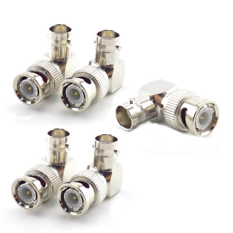 L-shaped BNC Male Connector Adapter Right Angle to BNC Female Jacks Adapter for CCTV Security Video Surveillance System: 5 pieces