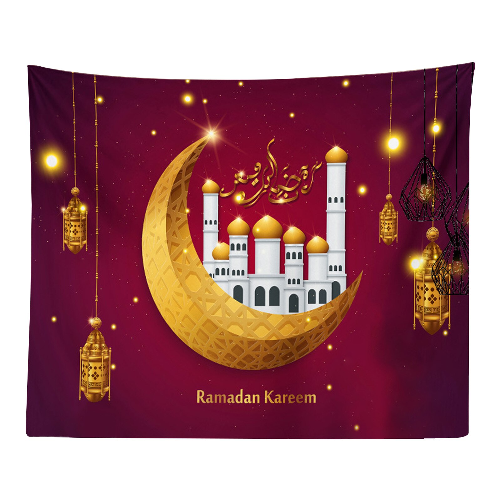 El musulmán Eid Mubarak imprimir tapiz impermeable de piel de melocotón oración comedor tapices para colgar en la pared Ramadán Kareem decoración de la habitación: 01