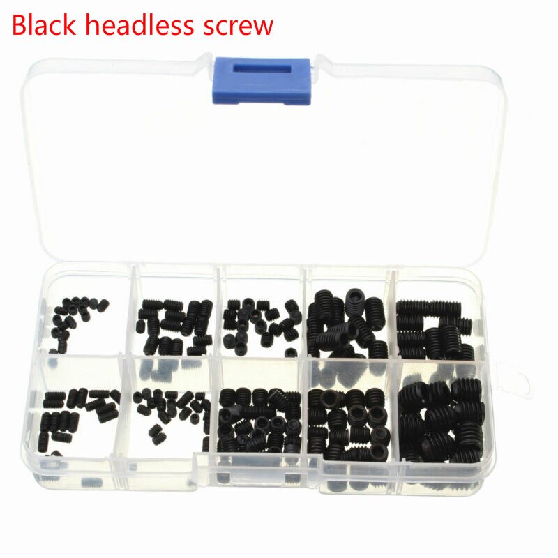 200pcs Black Allen Head Socket Hex Set Grub Screw Cup Point Assortment Kit + Box