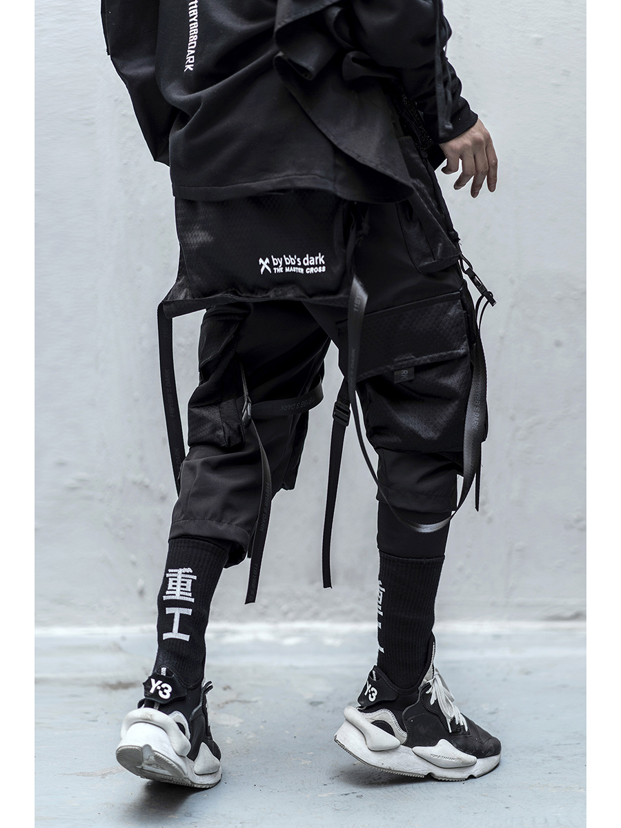 Techwear cargo bukser mænd sort japansk streetwear jogger