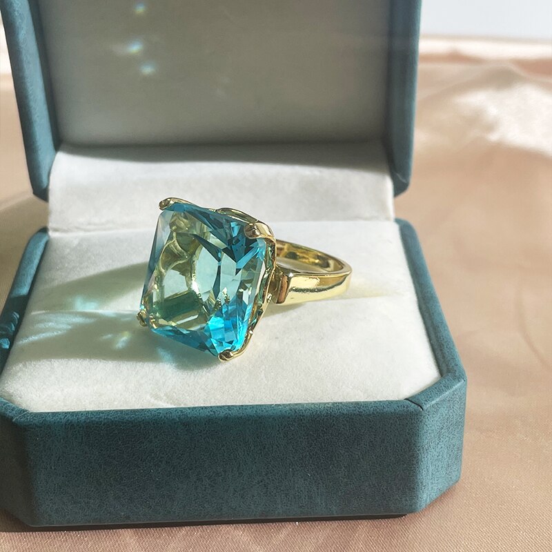 Cellacity Silver 925 Jewelry Rings For Charm Lady With Big Square Blue Topal Gemstones Women Party Size 6-10