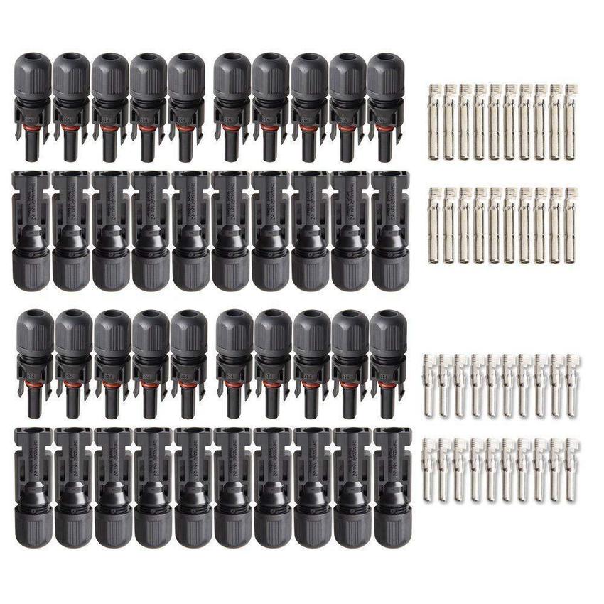 50 Pairs/Pack MC4 Solar Panel Cable Connectors - Male &amp; Female MC4 Waterproof Connector for Connecting Solar Panels