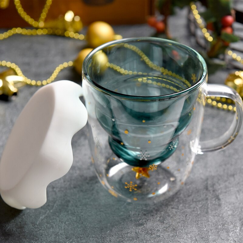 300 ml kerstboom glazen beker hittebestendige dubbelwandige glazen beker koffiemok met deksel schattige kerst voor meisjes