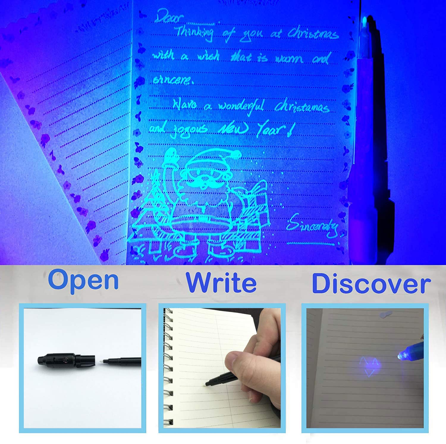 Stylo à encre Invisible avec lumière violette, gadget espion ninja pour écrire des messages secrets pour noël, Thanksgiving, d&#39;halloween