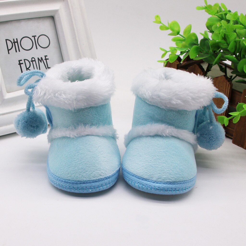 Fahsion Casual Infant Newborn Baby Kids Girls Shoes Boots Cashmere Plush Winter Keep Warm Ankle Boots Bandage Warm Shoes: Sky Blue / 14