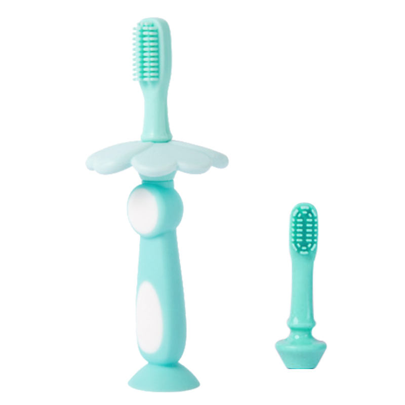 Qshare Baby Silizium Zahnbürste Mit Ersatz Pinsel Kopf Baby Artikel Kinder Infant Mundpflege Werkzeug Standable Kinder Zahn Pinsel: Green