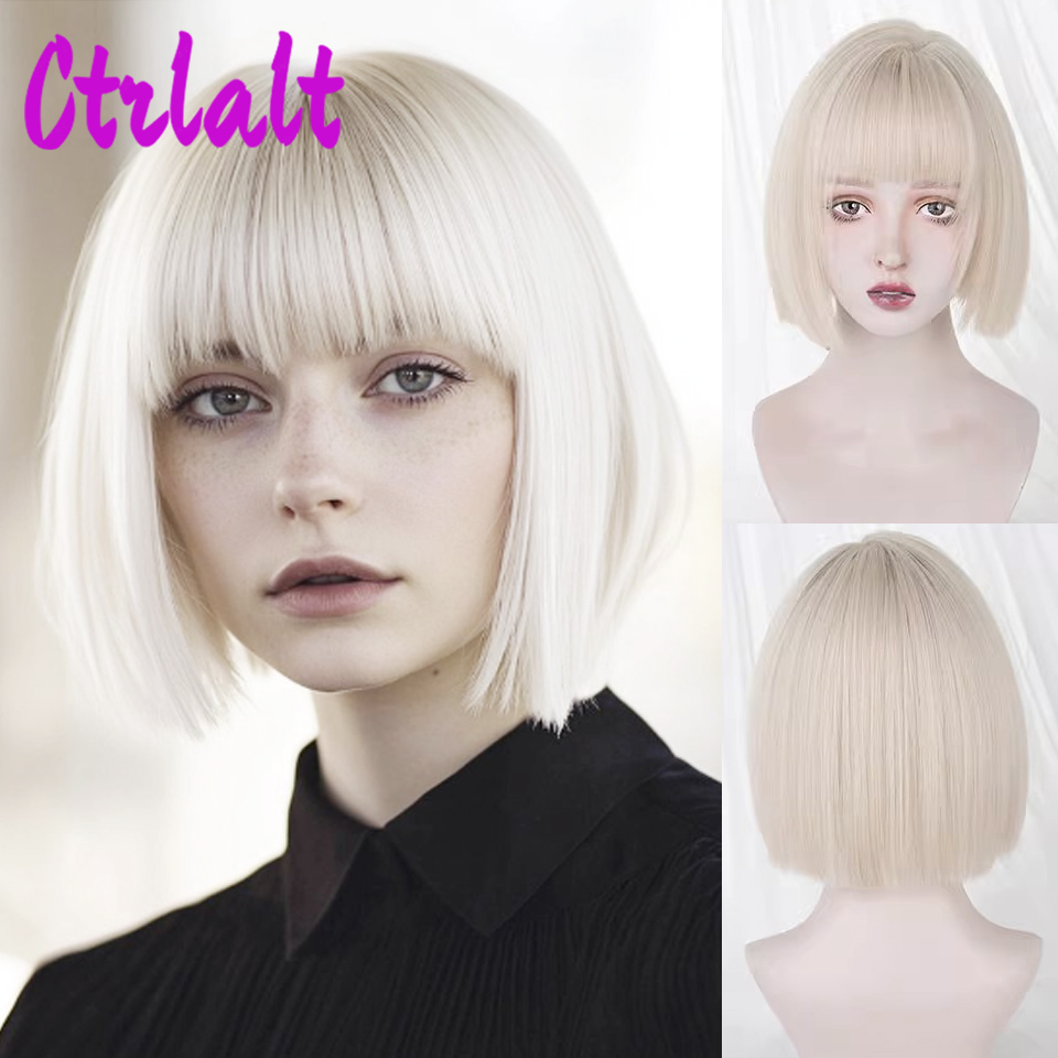 Pelucas de pelo Natural sintético en capas para mujer, color negro y marrón, ondulado, para uso diario, con flequillo de cortina, resistente al calor: #17
