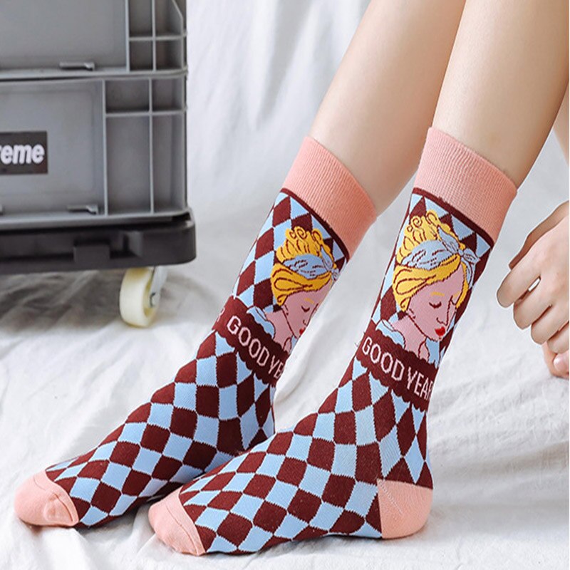 Colorful Pattern Cotton Mens Women Socks Middle Tube Funny Casual Crew Socks Girls Cute Harajuku Ankle For Ladies Socks