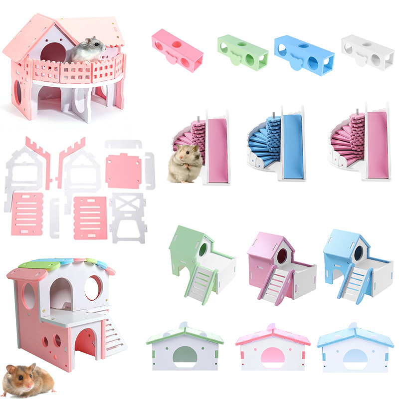 1 Pcs Luxe Hamster Huis Swing Speelgoed Glijbaan Hamsters Nest Loft Bed Kooi Nest Huisdier Egel Kasteel Klim Speelgoed Kleine huisdier Huis