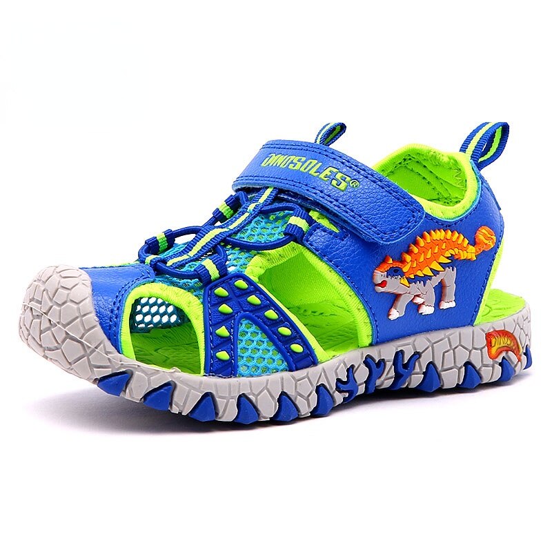 Dino Dinosaurus Led Knippert Zomer Sandalen 4-8Y Jongens Kinderen Cut-Outs Gesloten Teen Little Kids Beach Vlekken Schoenen anti-Slip: Blue-Green / 12 (EU size 29)