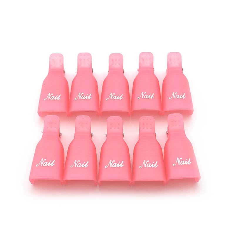 Kads 10 stuks/pak plastic nagelgereedschap acryl nagelkunst afweekmiddel uv gel nagellakremover wrap clip kap nagels voor nagelproduct: Roze