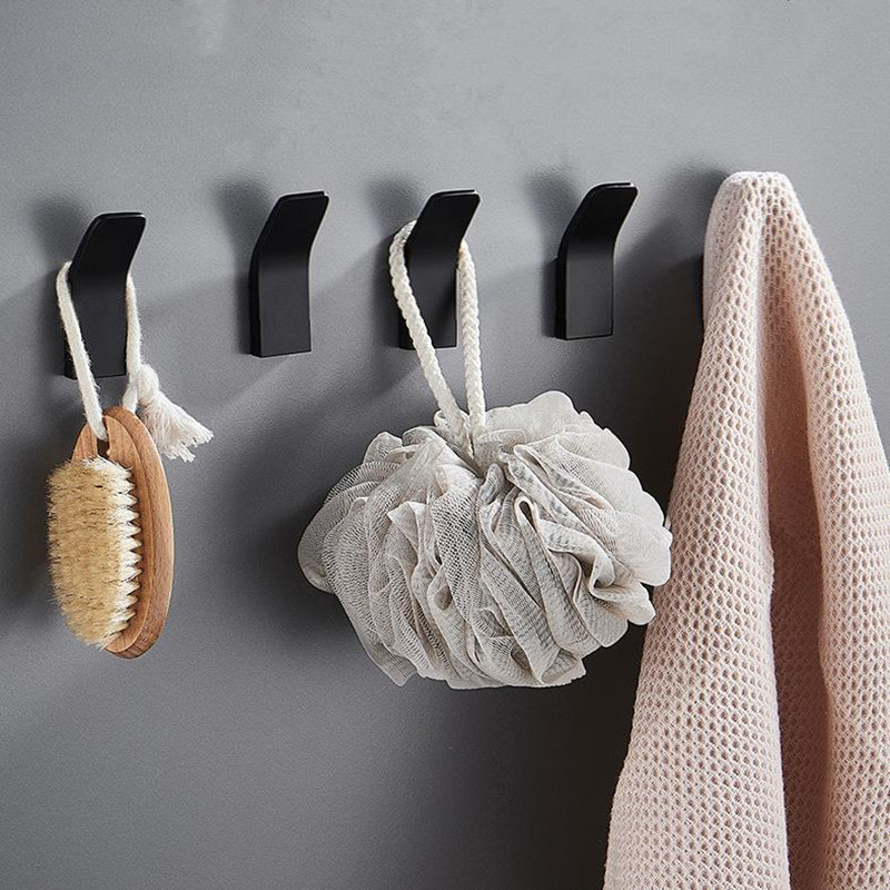 Ganchos negros para bata, colgador de toalla de pared sin perforación, doble gancho para abrigo, ropa, soporte para colgar, accesorios de baño y cocina, 1/3/5 piezas