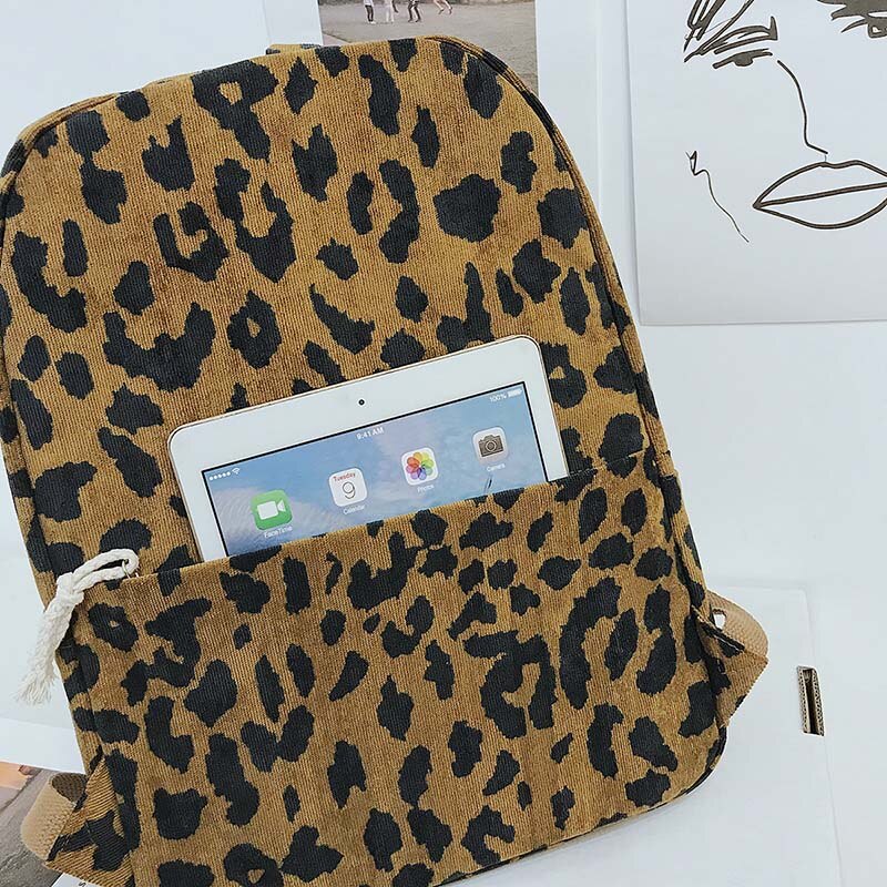 Damesrugzak luipaardprint corduroy dubbele banden damesreisrugzak grote capaciteit meisjes school schoudertas  xa587h