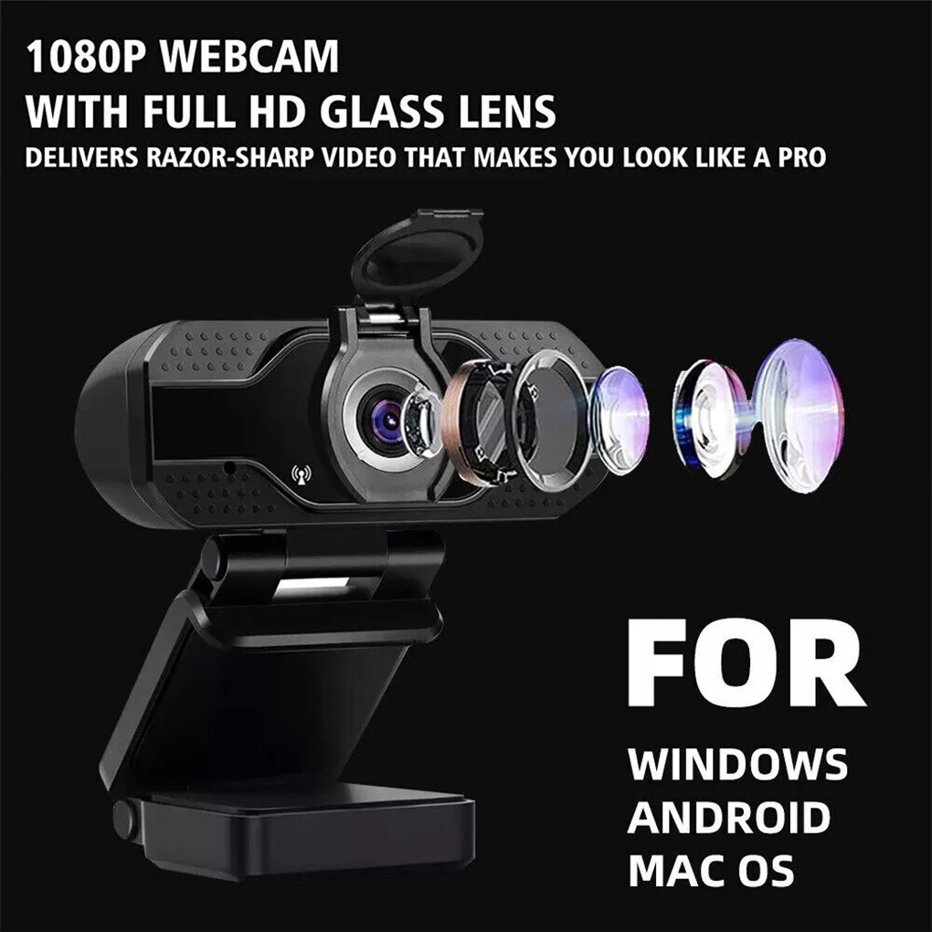 Webcam full hd 1080p com foco manual, câmera para computador com clipes universais, compatível com laptops, desktops e monitores, com microfone.