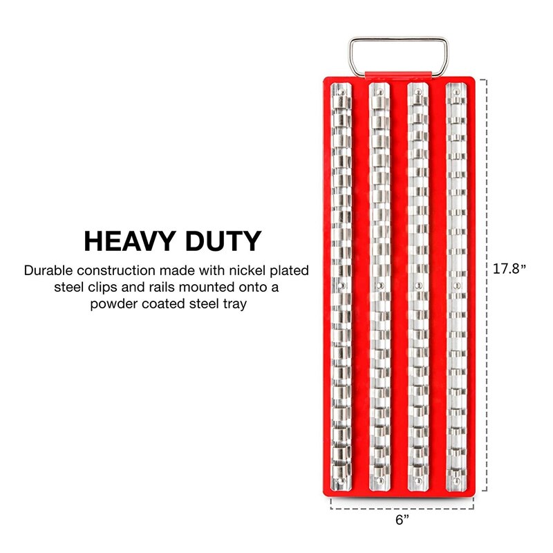 80Pc Socket Tray Rack 1/4 inch, 3/8 inch, 1/2 inch Inch Snap Rail Tool Set Organizer