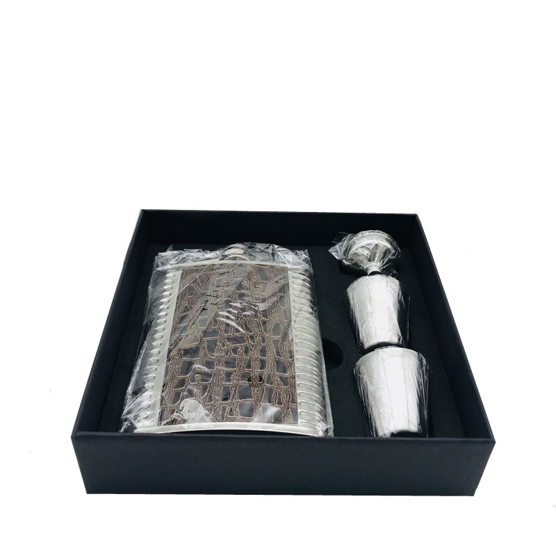 Mini bouteille de Whisky 8oz sans Bpa, Flagon de Vodka, flacon de hanche d&#39;alcool en acier inoxydable 18/8, ensemble de boîte en cuir Pu: set brown