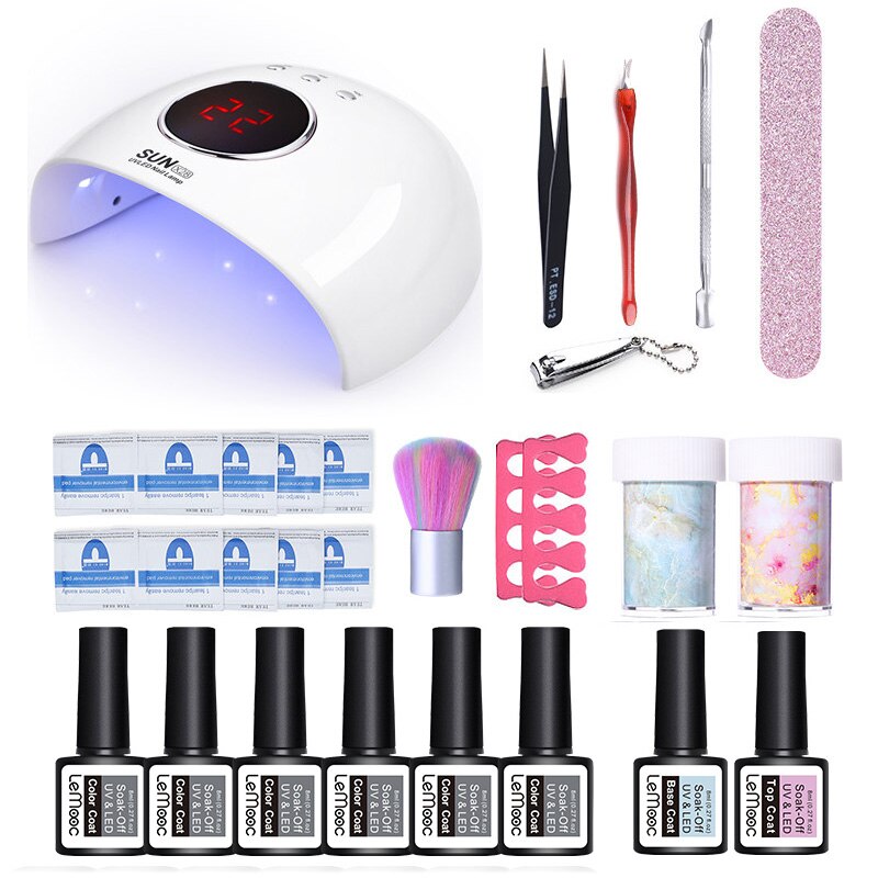 Neglesæt uv led lampe tørretumbler negle gel lak kit farverigt soak off uv gel værktøj sæt negle stickers til nail art gør det selv værktøjer: 20