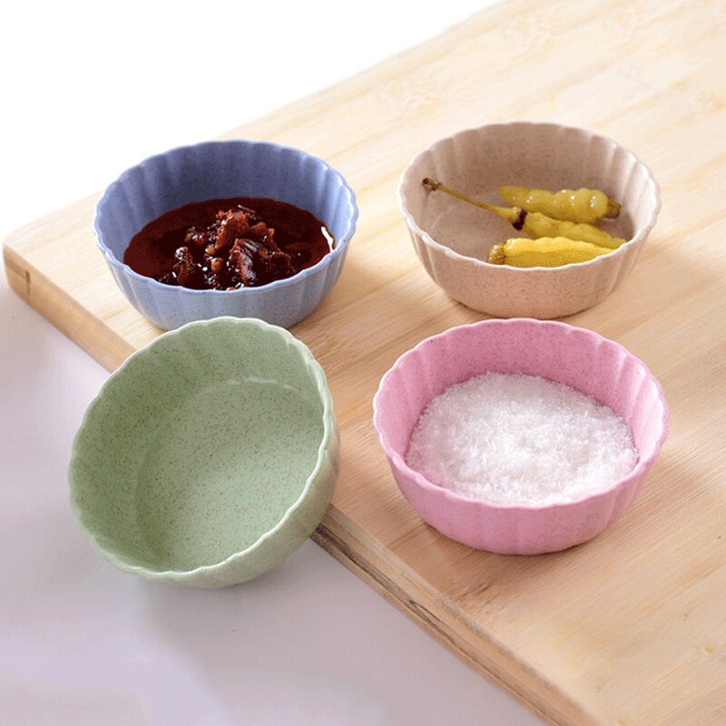 1pcs Cute Love Heart Shape Wheat Straw Bowl Vinegar Seasoning Solid Soybean Dish Sauce Salt Snack Small Plate Kitchen Supplies
