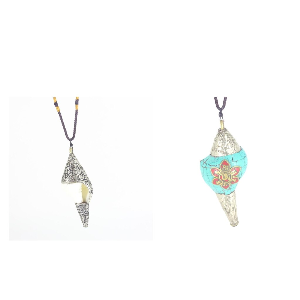 Nepal Vintage Shell Conch Pendant Woman Men Rope Necklace White & Blue