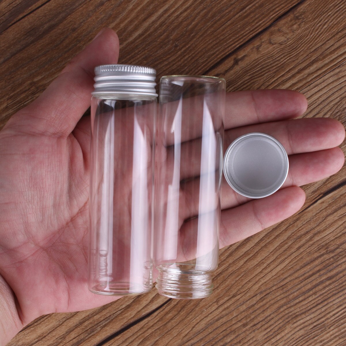 48 Pieces 50ml Glass Bottles with Aluminum Lids 30*100mm Glass Jars for Wedding Crafts