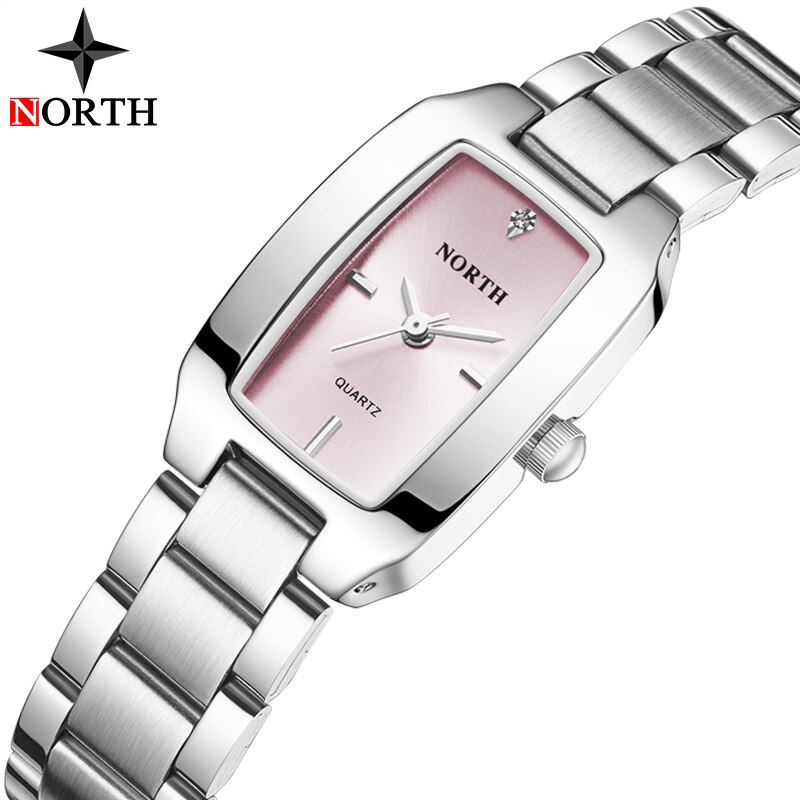Luxuy Brand NORTH Watches Women Casual Steel Strap Quartz Watch Women Waterproof Bracelet Watches Lady Reloj Mujer: SIlver Pink
