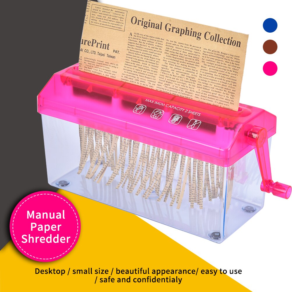 Cutting Transparent Home Office Shredder for A6, Folded A4 Paper Strip-Cut Paper, Mini Hand Crank Paper Shredder Paper