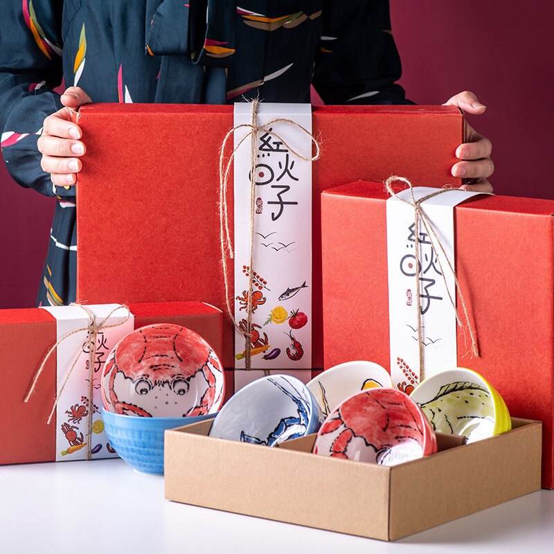 Japanese Ceramic Tableware Set Box Rice Soup Noodle Salad Bowl Seasoning Small Bowl Hand-painted Underglaze Candy Bowl