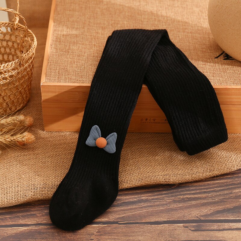 4 Kleuren Baby Meisjes Panty Panty Strik Geribbelde Hoge Taille Leggings Broek Broek 6-24 Maanden: Black / 12-24 months