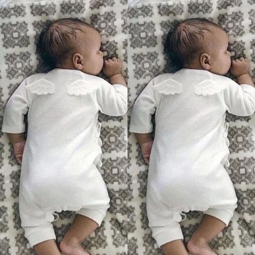 Søde rygvinger baby langærmet grå hvid bomuld børn dreng romper jumpsuit spædbarn baby efterår tøj tøj –