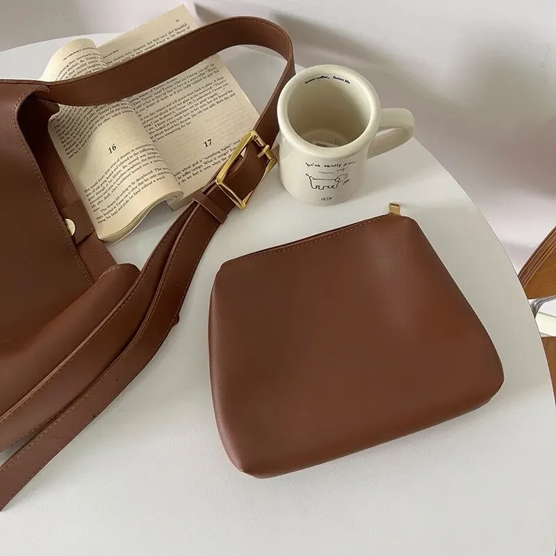 All-match dameskuldertaske, solid håndtaske crossbody-taske dame minimalistisk pu-lædertaske til arbejde